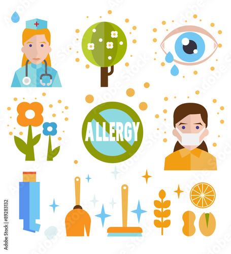 Allergy icon flat set isolated vector 