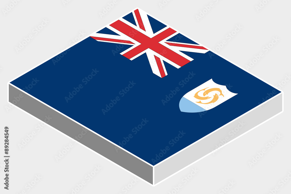 3D Isometric Flag Illustration of the country of  Anguilla