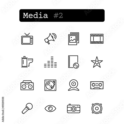 Set line thin icons. Vector. Media technology