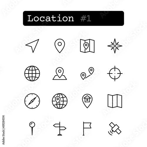 Set line thin icons. Vector. Geolocation navigation.