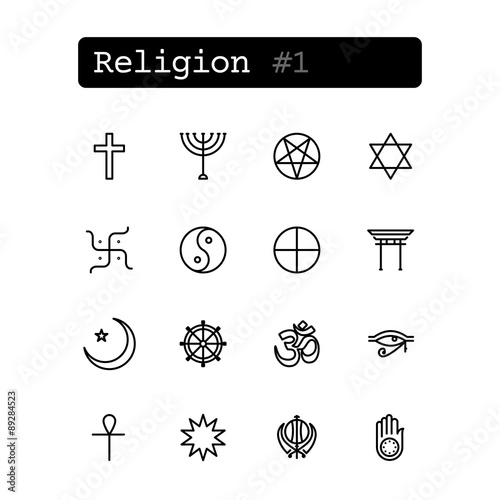 Set line thin icons. Vector. Religion symbols