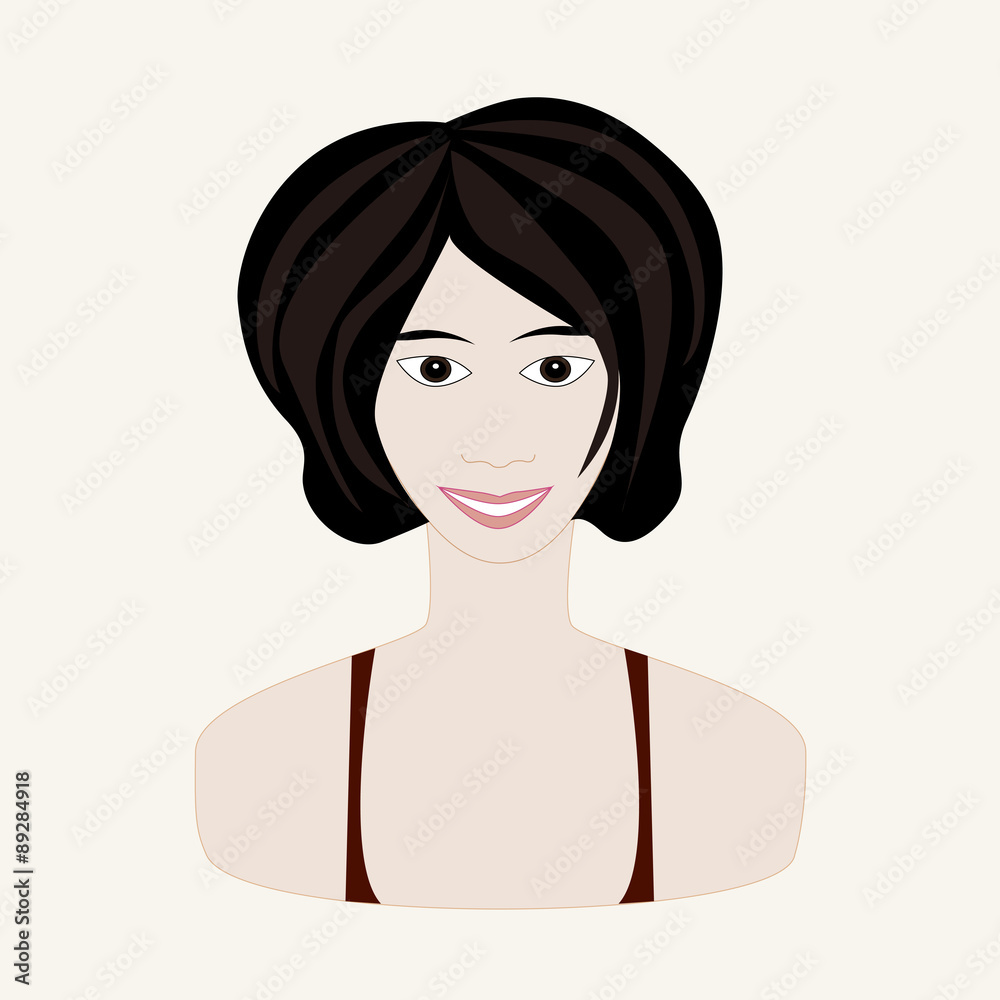 Vector illustration of girl with black hair and pale skin. Face of young  woman. Winter seasonal color. Stock Vector | Adobe Stock