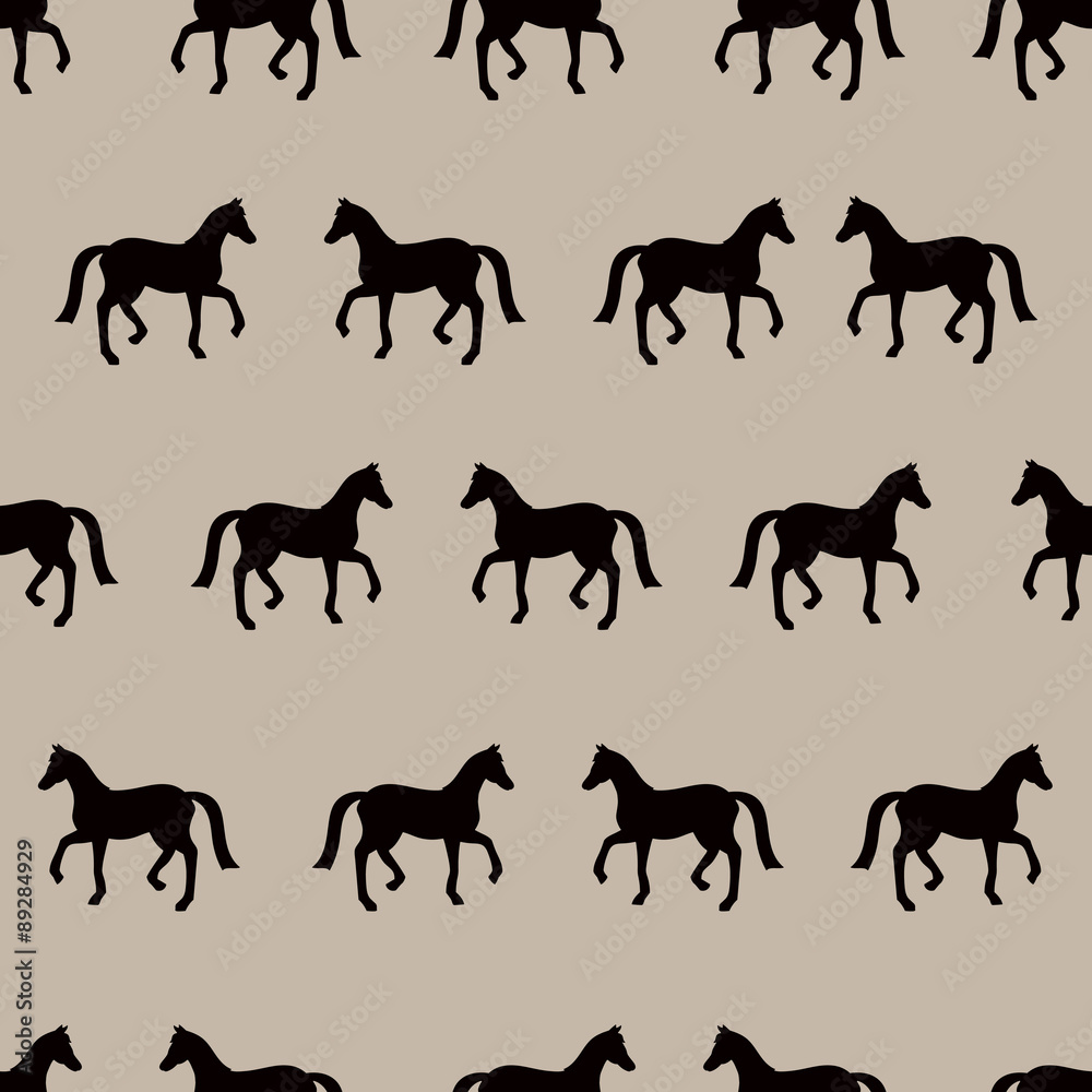 Obraz premium Vector seamless pattern with black horses silhouettes