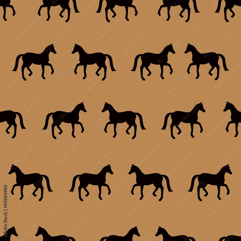 Vector seamless pattern with black horses silhouettes