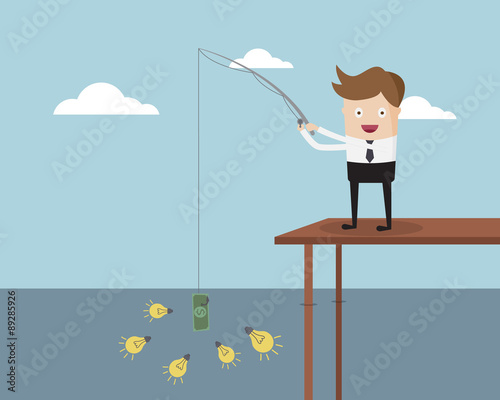 Businessman use money Fishing bulb idea