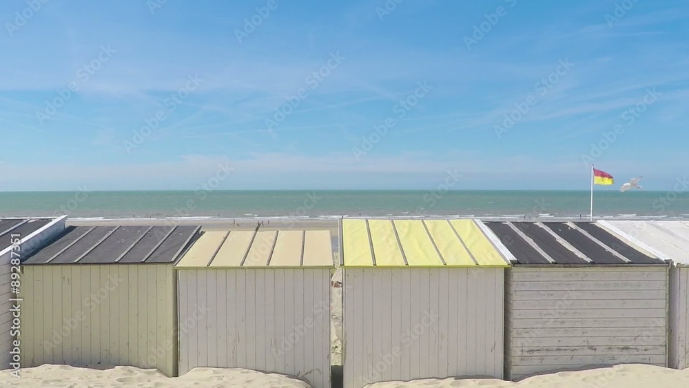 Beach Huts and Seagull - Slow Motion Beach Huts and Seagull - Slow Motion