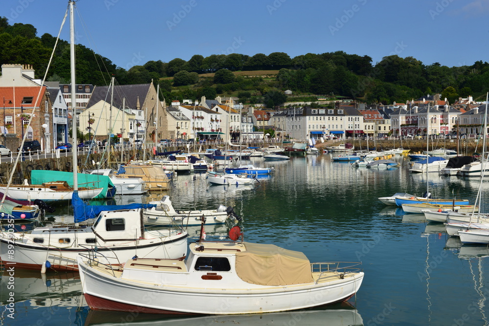 St.Aubin's, Jersey, U.K.  Charming small port with a high tide in the Summer.