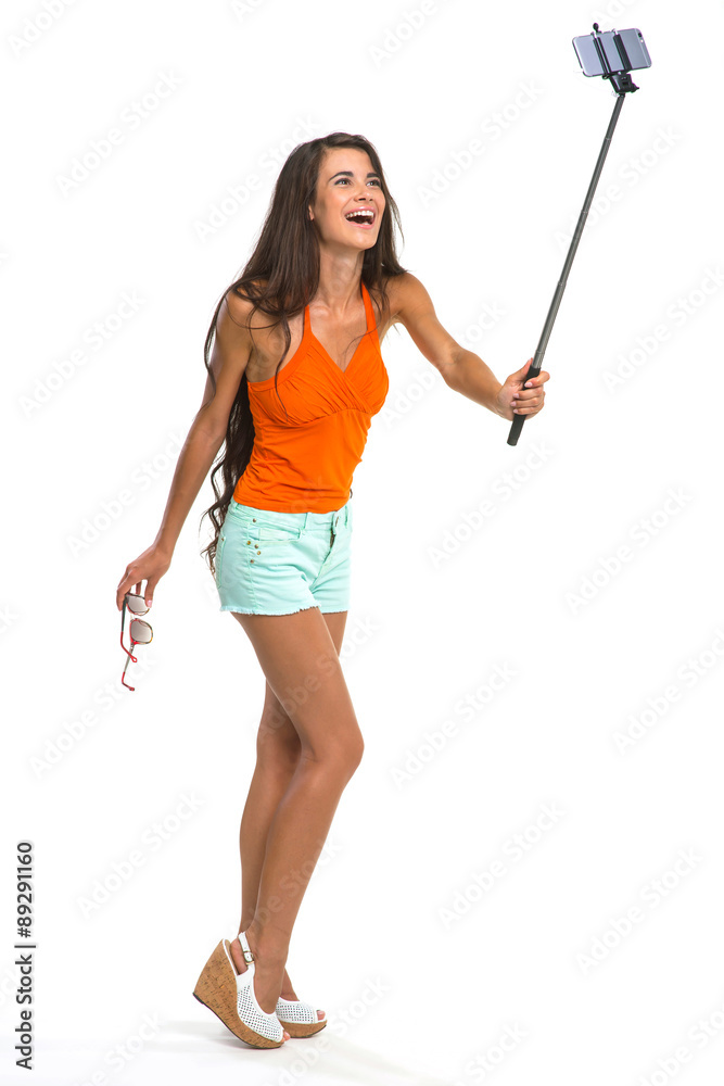 Nice lady is having fun on white background. Nice lady is having fun on white background.