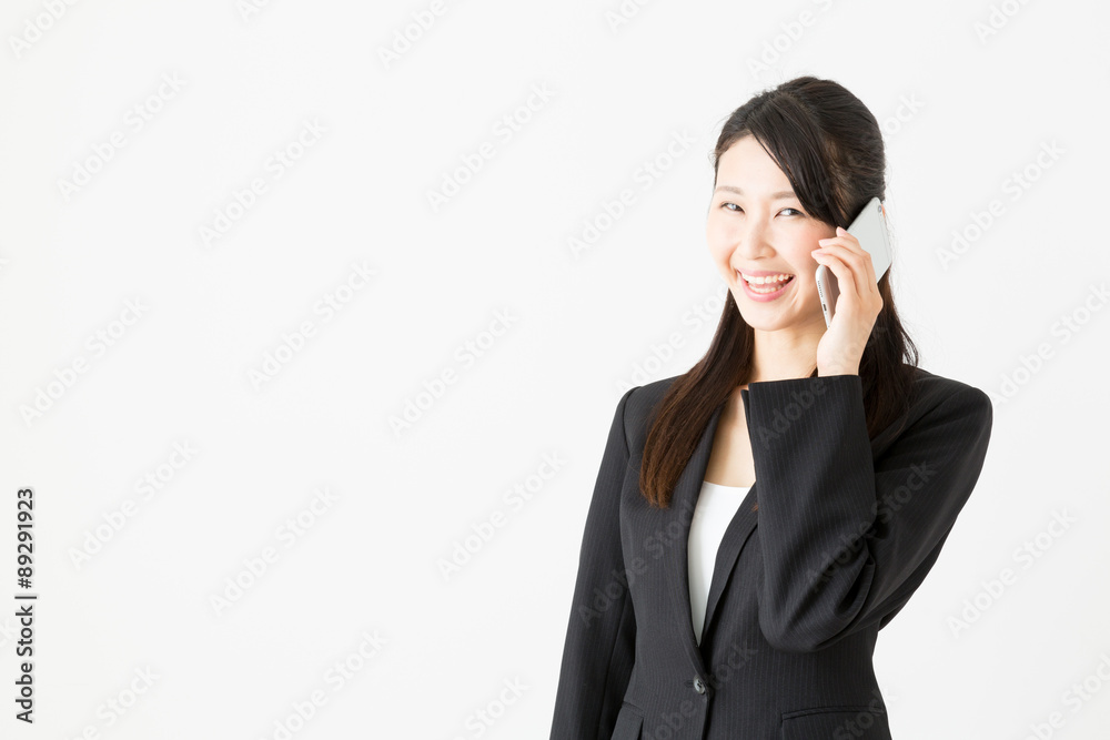 asian businesswoman talking on white background asian businesswoman talking on white background