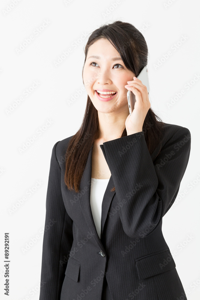 asian businesswoman talking on white background asian businesswoman talking on white background