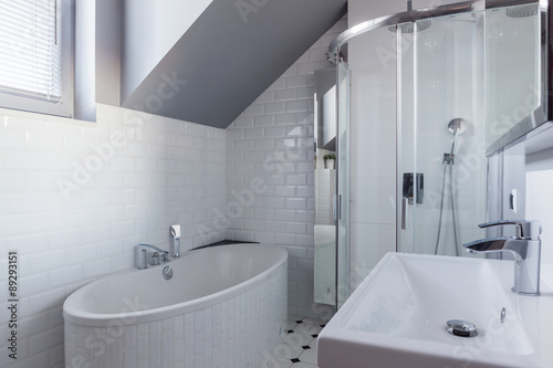 Brick wall in luxury bathroom