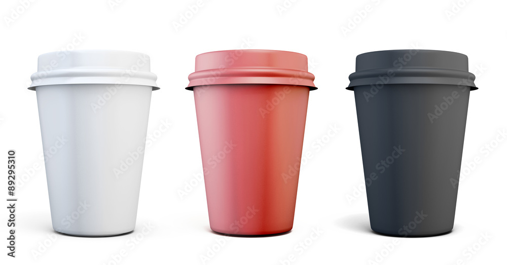 Set of plastic coffee cups of different colors Set of plastic coffee cups of different colors