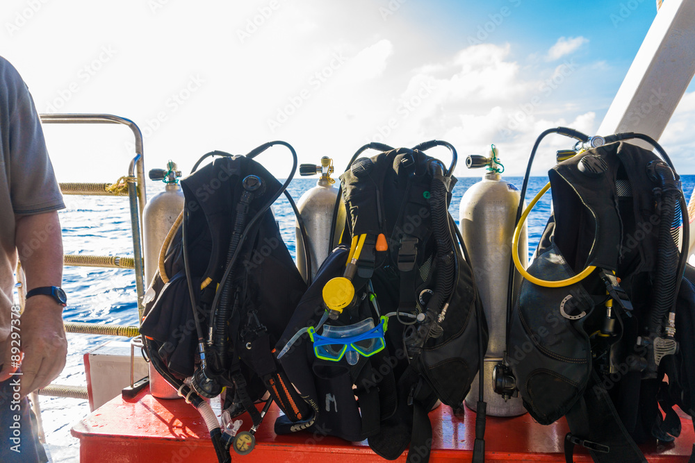 Scuba Diving kit set up ready for dive Scuba Diving kit set up ready for dive