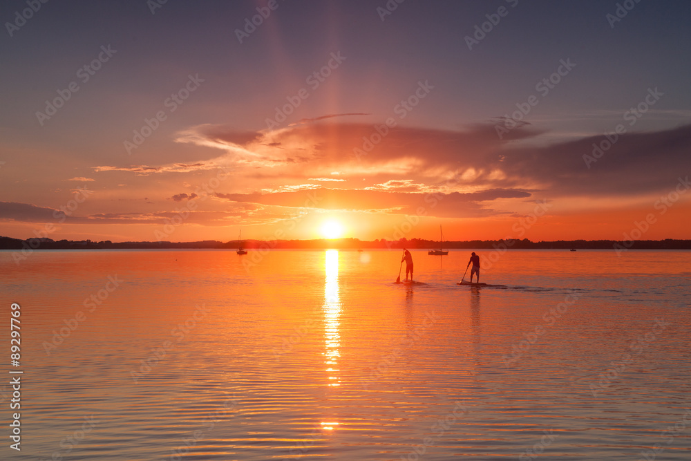 Sunset Stand up Paddling at Lake Chiemsee