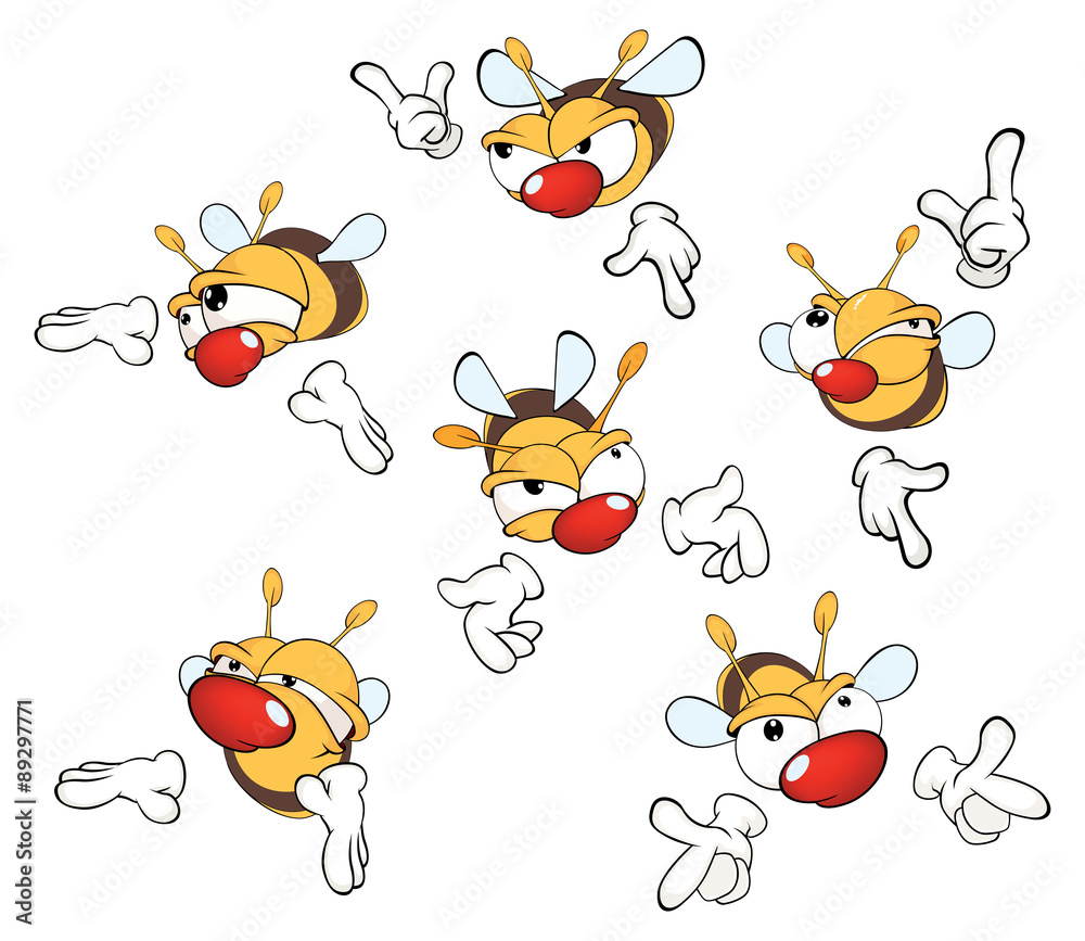 Obraz premium illustration of a set of cute cartoon yellow bees