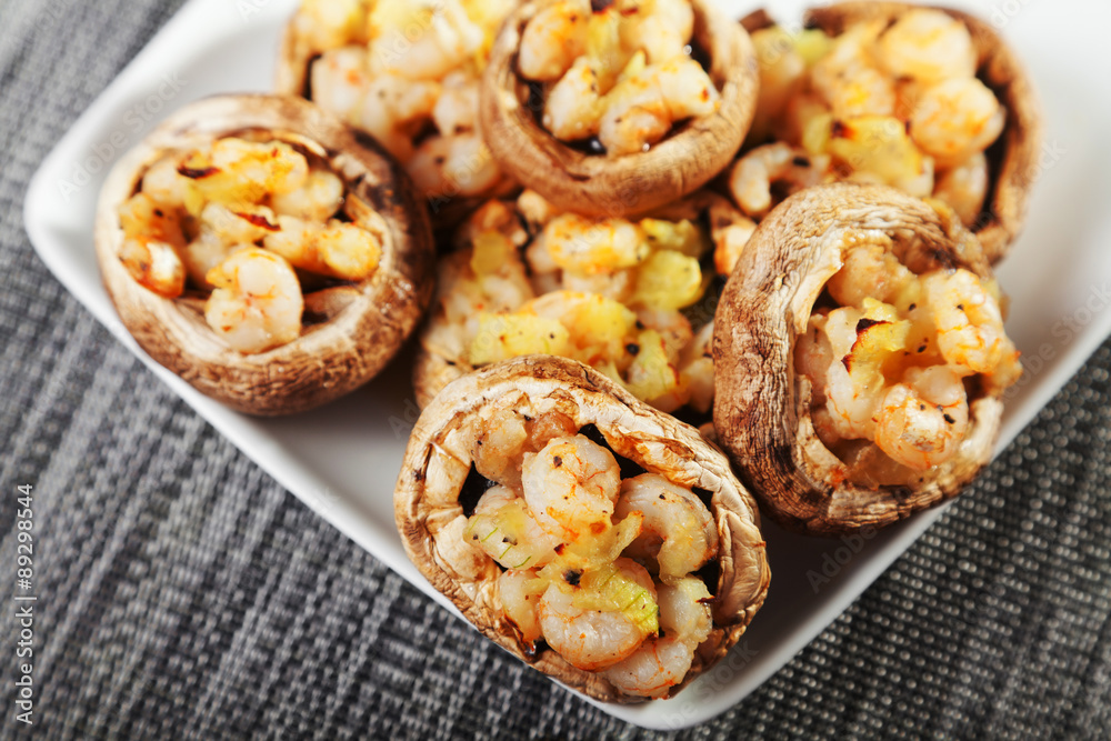 Fototapeta premium Mushrooms stuffed with shrimps