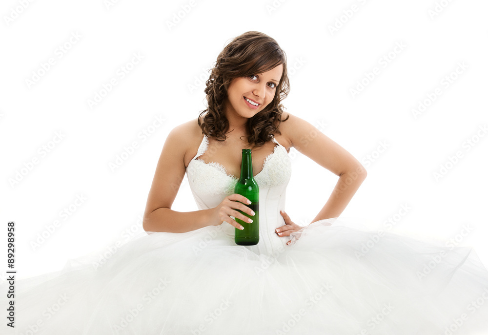 Young bride drinking beer Young bride drinking beer