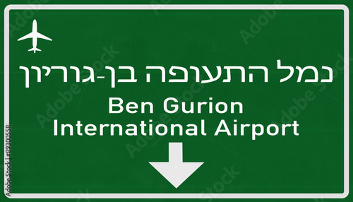 Tel Aviv Israel Airport Highway Sign photo