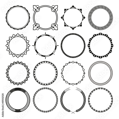 Collection of Round Decorative Border Frames with Clear Background. Ideal for vintage label designs.