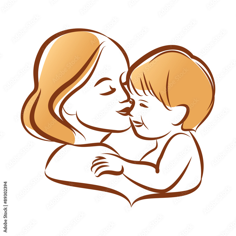 Mother with her baby, outline vector silhouette. Mother with her baby, outline vector silhouette.