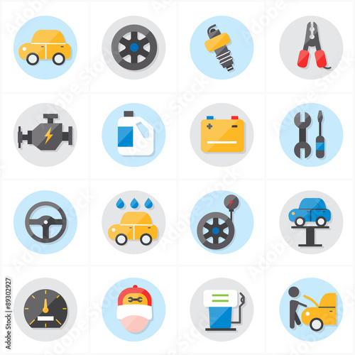 Flat Icons For Car Service Icons Vector Illustration