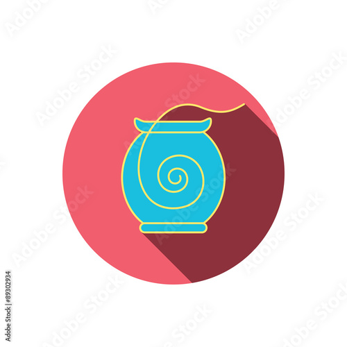 Dental floss icon. Teeth cleaning sign.