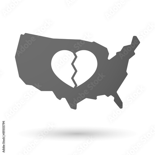 USA map icon with a broken heart