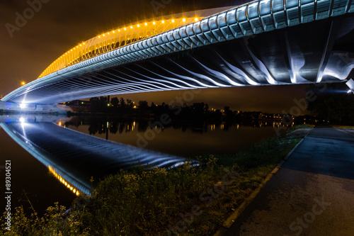 Night view of the Troja Bridge from the river Vltava, Trojsky most, Prague, Czech republic