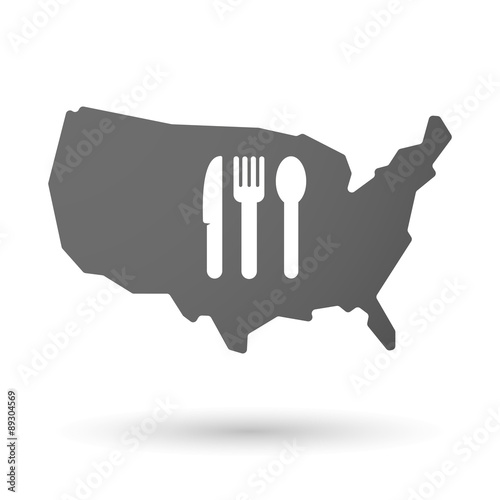 USA map icon with cutlery