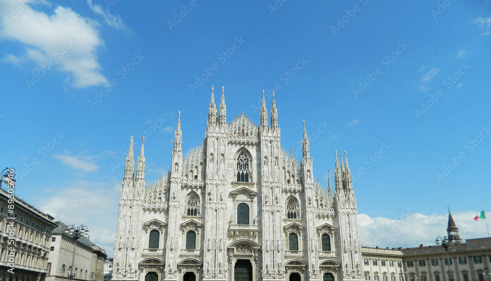 Milan Duomo with clear blue sky.