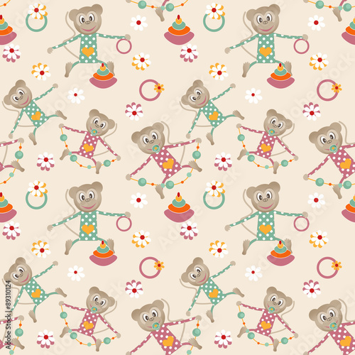 Wallpaper Mural Illustration of seamless pattern with colorful toys monkey backg Torontodigital.ca