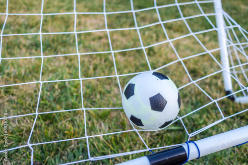 closeup of ball and football goal