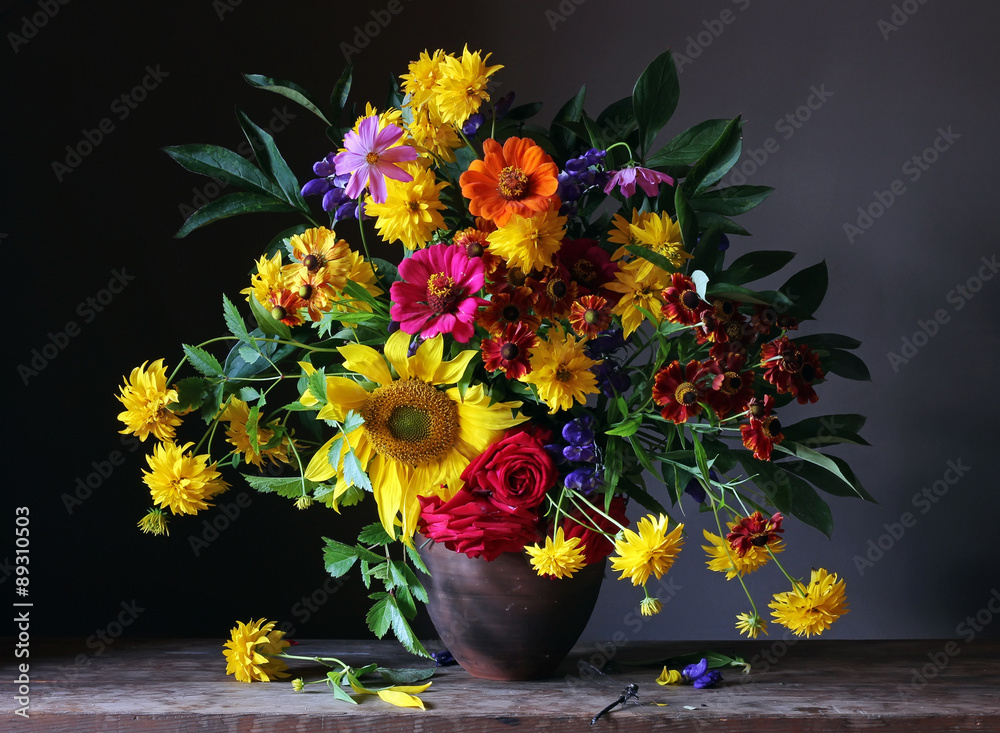 Bouquet from cultivated flowers - obrazy, fototapety, plakaty 