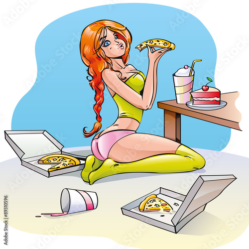 Girl eating pizza