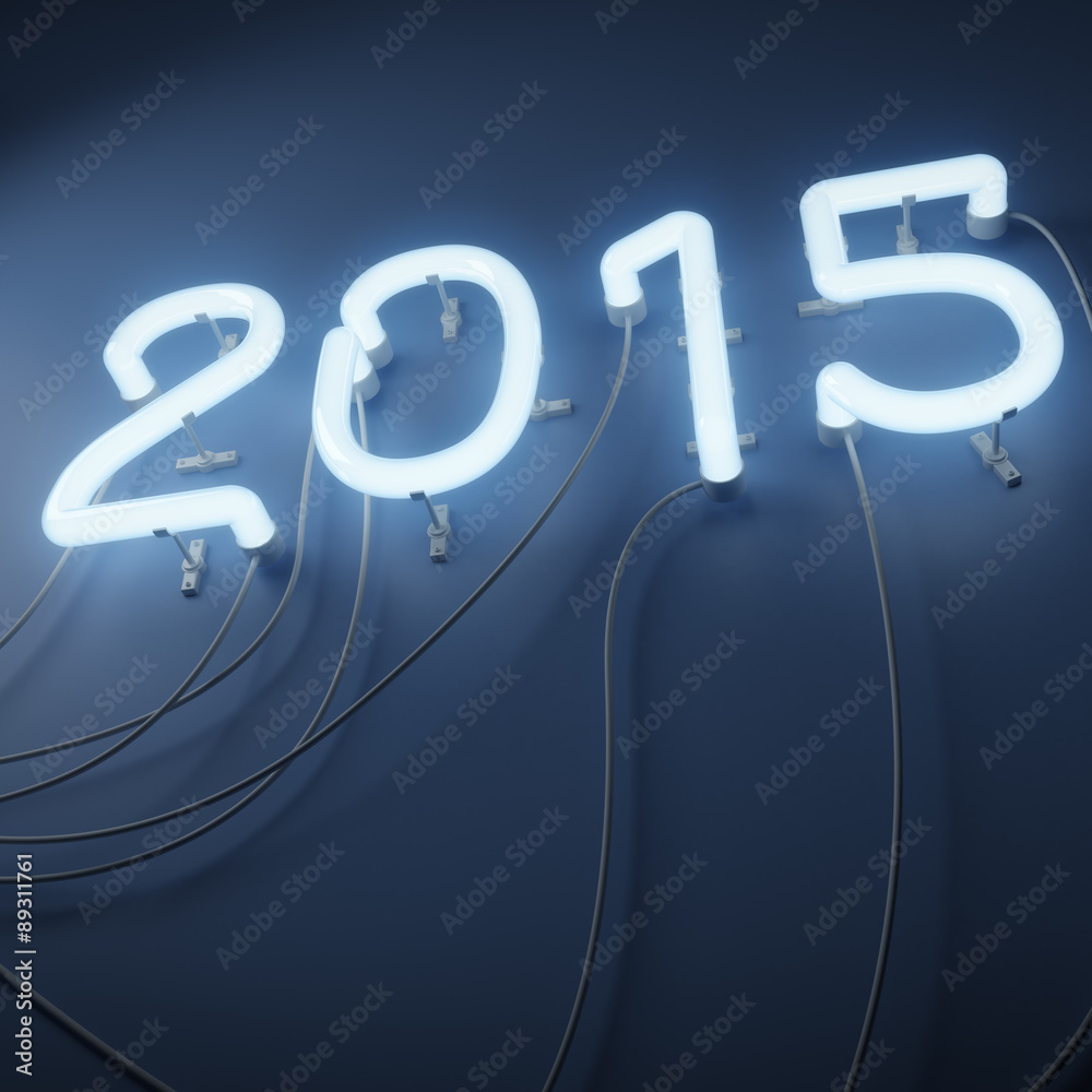 3 D render of neon lights shaped in form of number 2015. Neon lights ...