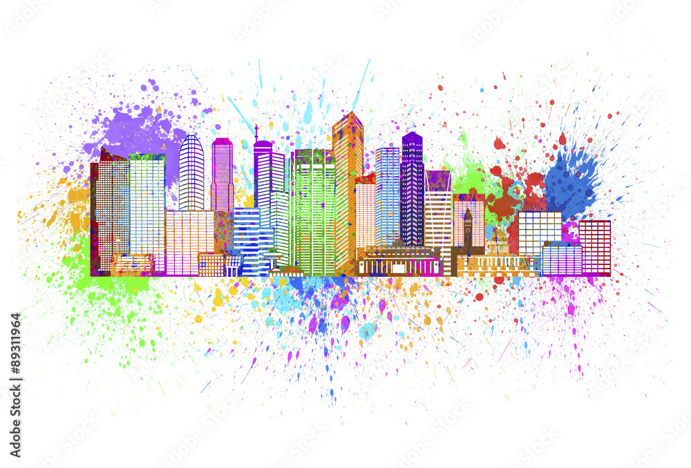 Singapore City Skyline Paint Splatter Color Illustration