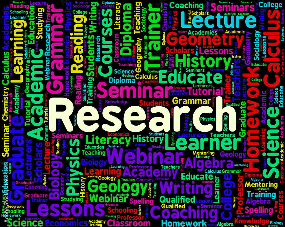 Fototapeta premium Research Word Represents Data Exploration And Information