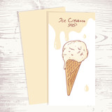 Cafe menu template with hand drawn ice cream in a waffle cone