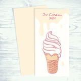 Cafe menu template with hand drawn ice cream sundae in waffle