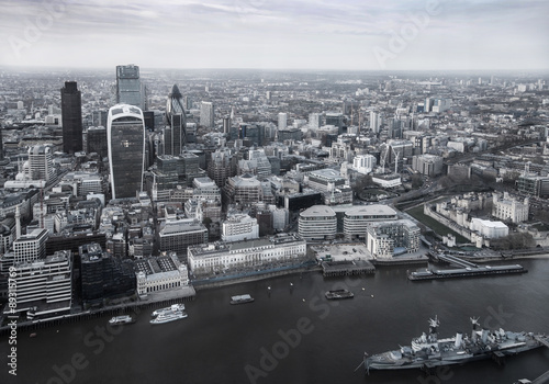 LONDON  UK - APRIL 15  2015  City of London panorama at sunset  arial view