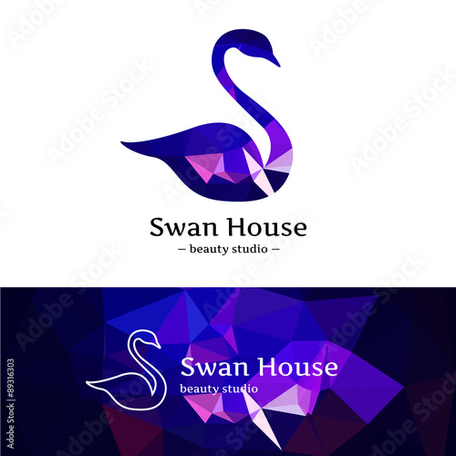 Vector low poly swan logo. Beautiful diamond style logotype with