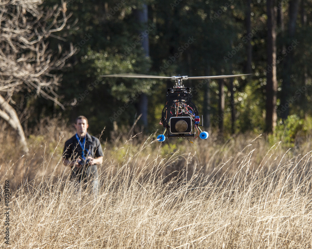 man flying drone