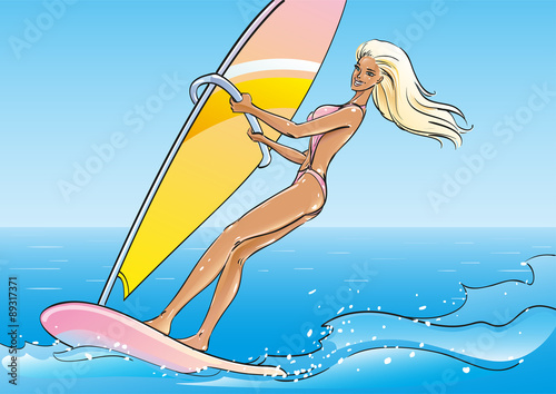 Girl surfer on the waves