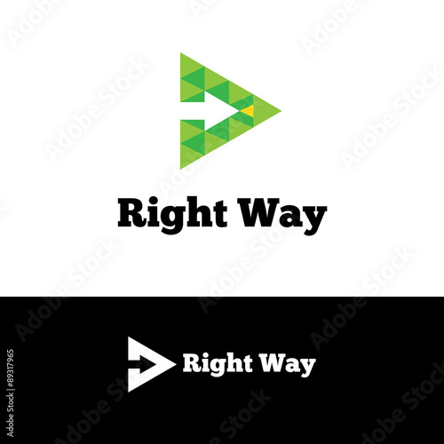 Vector green arrow in triangle negative space logotype