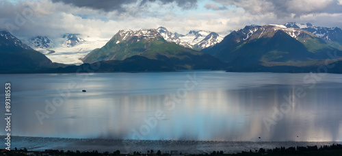 Grewingk Glacier and Kachemak Bay under clouds