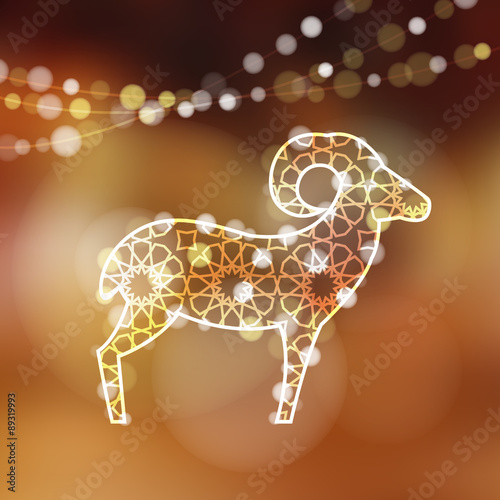 Greeting card with silhouette of ornamental sheep, vector
