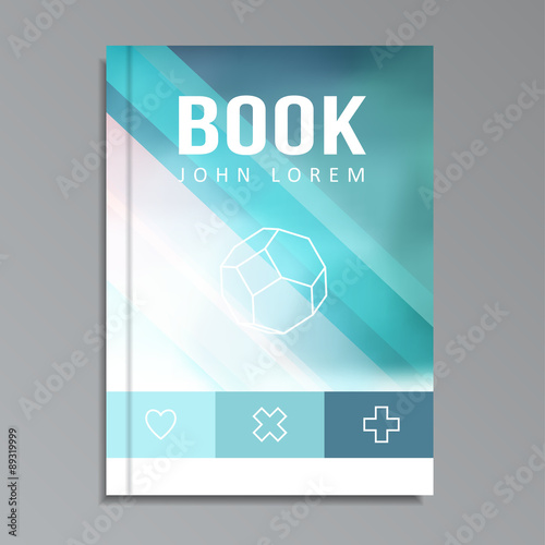 Modern book, brochure cover with blue blurred background, vector