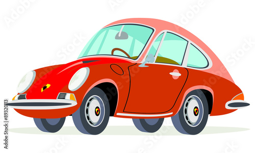Caricatura Porsche 911 serie 1 coupé rojo vista frontal y lateral