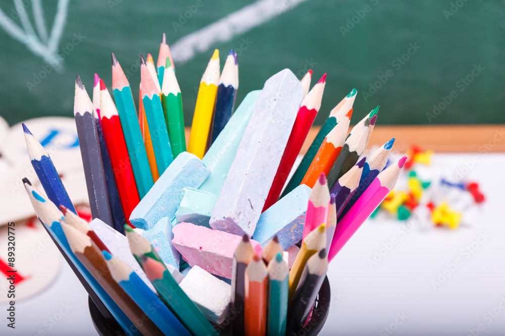 Fototapeta premium Colorful stationary at school class
