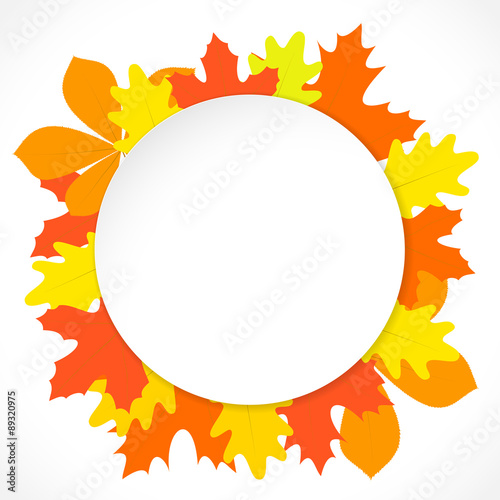 Round paper with autumn leaves on the background, in vector